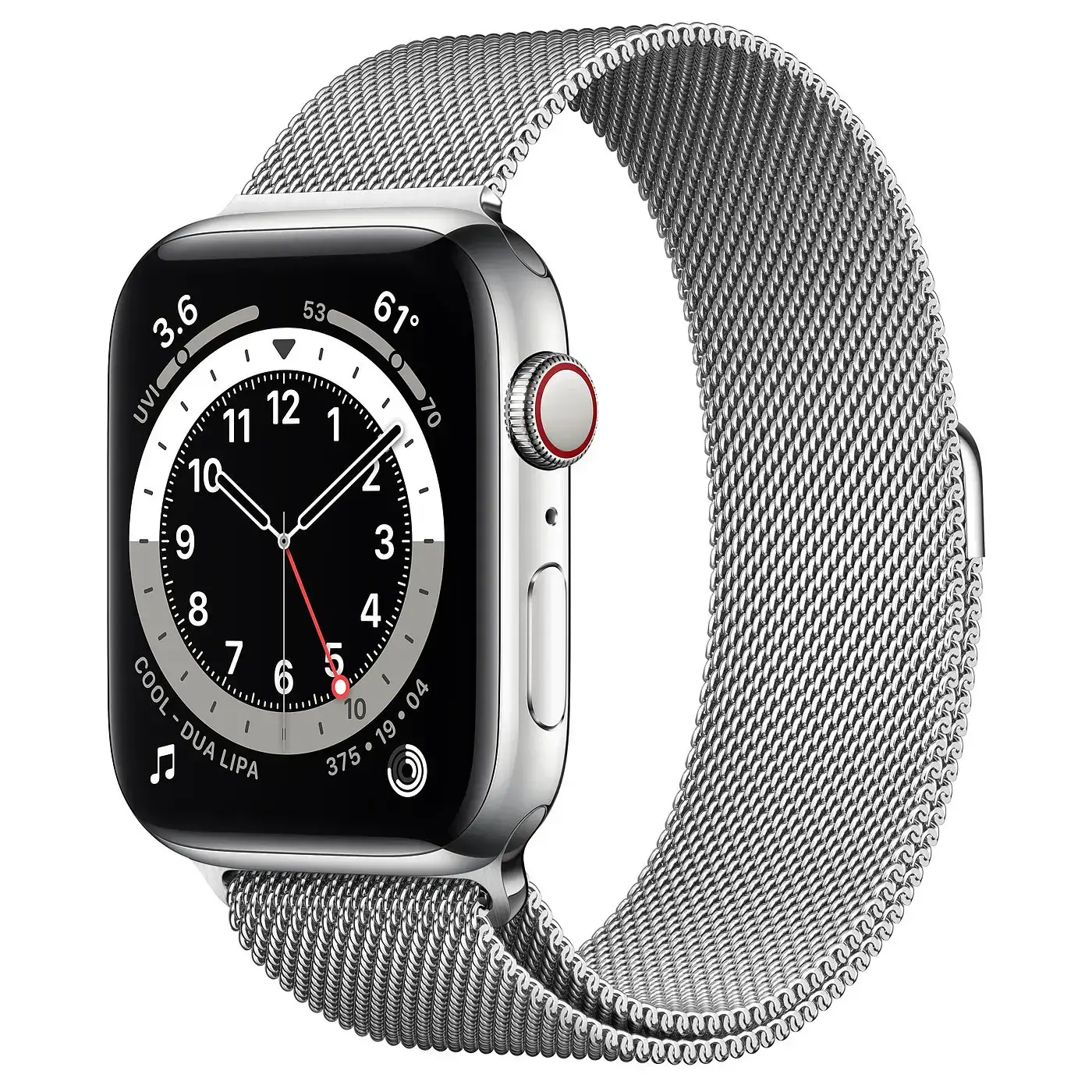 Apple Watch Series 6 GPS + Cellular 44mm Silver Stainless Steel Case with Silver Milanese Loop (M07M3, M09E3)